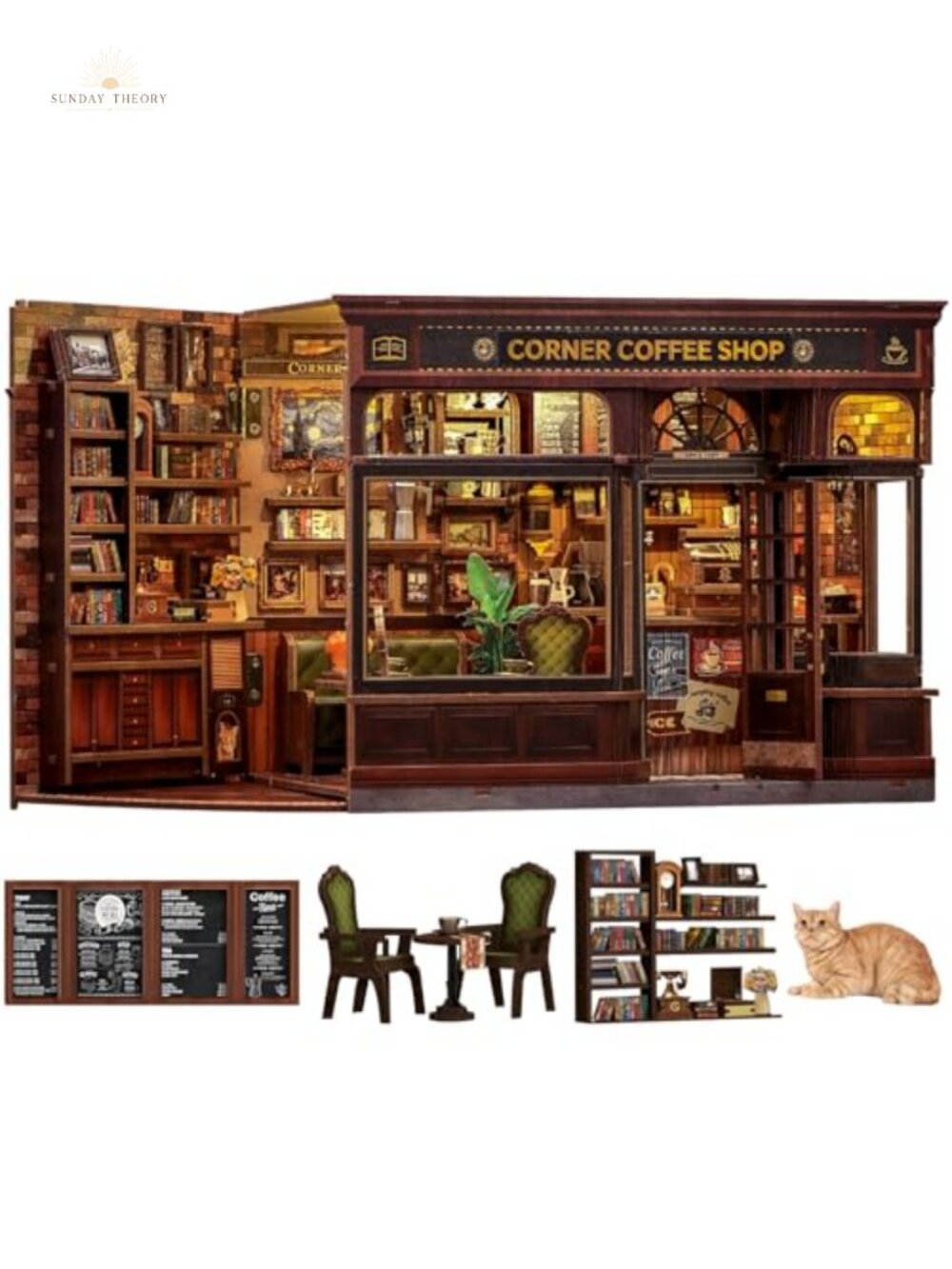 3D Wooden Puzzle Book Nook Kit DIY Coffee Shop Model for Adults Teens